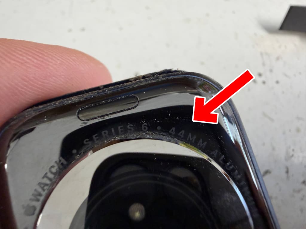 Apple Watch Series6 44mmは背面側に機種名が記載されている
