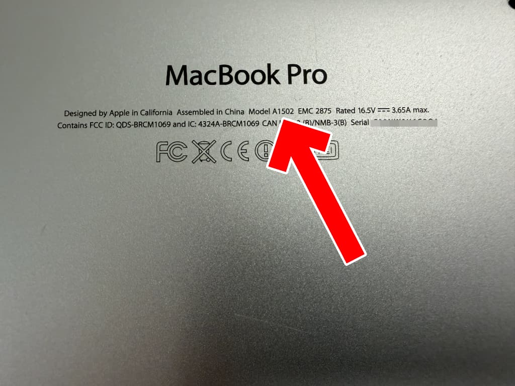 MacBookPro(13inch 2015)のモデル番号はA1502